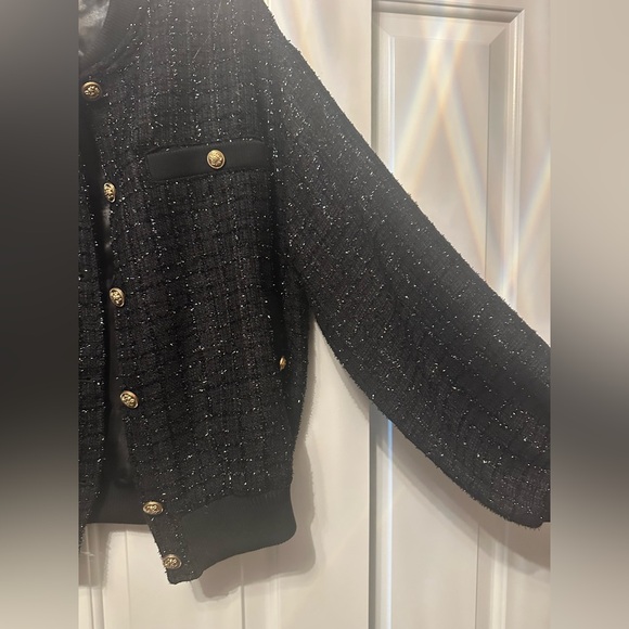 NWT Strut & Bolt Meredith Metallic Tweed Bomber Jacket Black Size Small - Picture 5 of 7